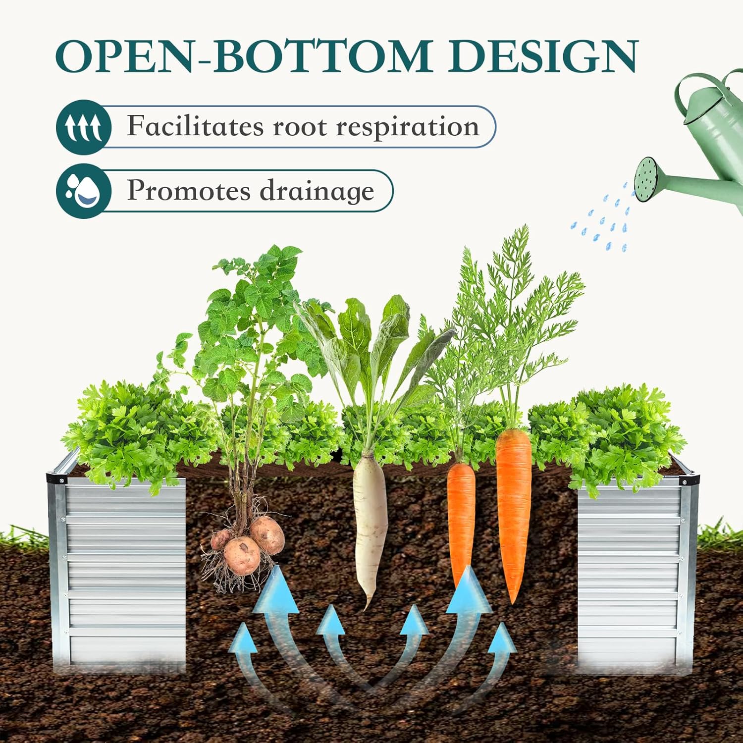 Metal Raised Garden Bed 6x3x2ft, Galvanized Outdoor Planter Box with Open Bottom, Heavy-Duty Raised Garden Beds for Vegetables, Flowers & Herbs