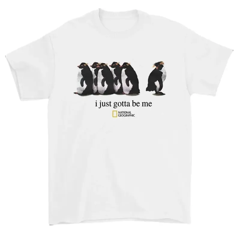 National Geographic Cotton Short Sleeve T-Shirt I Just Gotta Be Me Graphic Penguin,Hoodie and Sweatshirt for autumn and winter,Crew Neck Loose Fit Casual Streetwear Tee for Him & Her