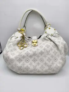 Pre-owned Louis Vuitton Mahina XL Bag in White Perforated Monogram Leather with Gold Tone Hardware & Dual Top Handles Old Money Aesthetic Essential for Fashionistas!