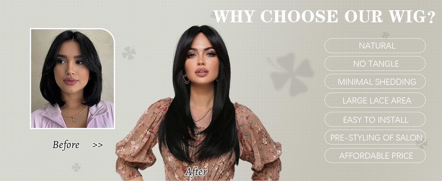 AISI HAIR Glueless Synthetic Lace Front Wig 26 Inches Pre Plucked 13x5 Straight HD Lace Wigs for Women Daily Party Use