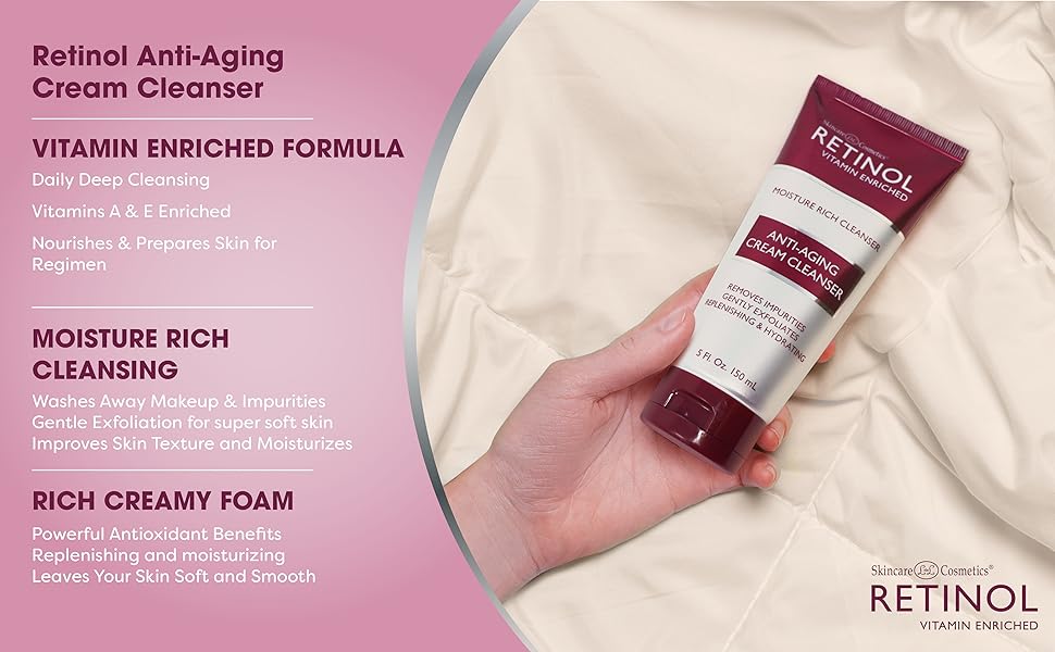 LIVAURA Retinol Anti-Aging Cream Cleanser – Daily Deep Cleansing Facial Wash Exfoliates to Improve Skin’s Texture & Moisturizes for Cleaner, Softer Face – Renewing Vitamin A Minimizes Fine Lines & Wrinkles