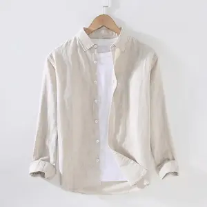 Spring and Summer Linen White Long-Sleeved Shirt Men's Cotton and Linen Shirt Casual Shirt Men