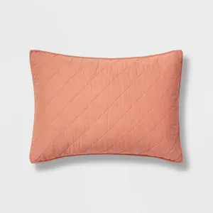 Standard Diamond Stitch Cotton Linen Quilt Sham Terracotta - Threshold: OEKO-TEX Certified, Woven Texture, No Flange Design