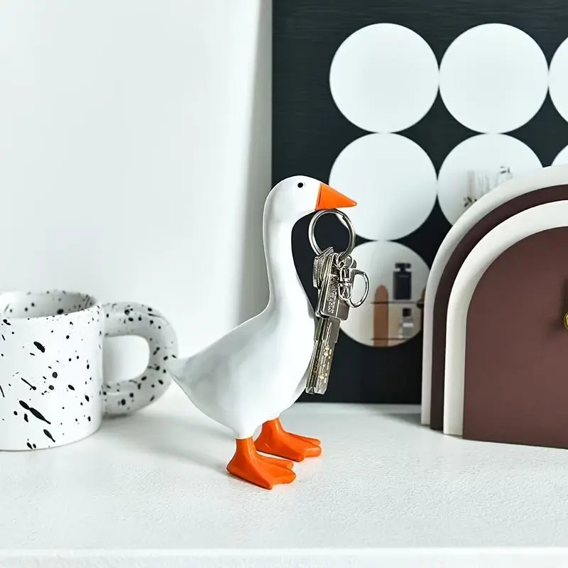 7-Inch Sturdy Solid Resin Goose Statue - Magnetic Desk Bird Decor, Home Entryway Key Organization Holder, Minimalist Home Office Accessory, Perfect Classroom Birthday Gift