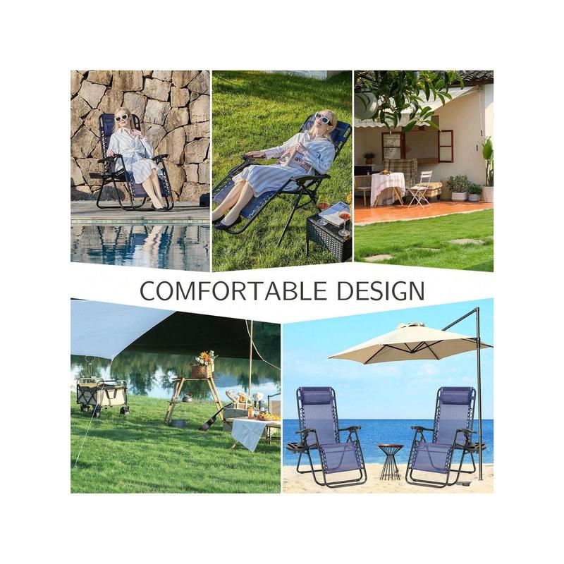 New 2024  Sweetcrispy Set Of 2 Zero Cravity Lounge Chairs Ergonomic Adjustable Lying Angle Sturdy Steel Mesh Support Outdoor Patio Folding Recliners For Pool Beach With Pillow And Cup Holder