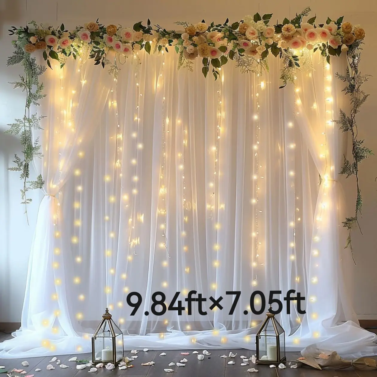 1 Set Colorful Light-Up Sheer Backdrop Curtains (9.84ft x 7.05ft) - White, Sky Blue, Pink, Green, Purple, Champagne - Party Decoration Supplies, Glow-Up Backdrop for Wedding, Home Decor, Photobooth Props