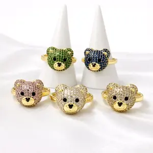 Anillos cabecitas de osos con zirconias . 5 colores disponibles. Laminado de alta calidad.