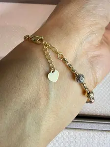 14K Tri-Color Diamond Cut Candy Bracelet 8"–9" Adjustable