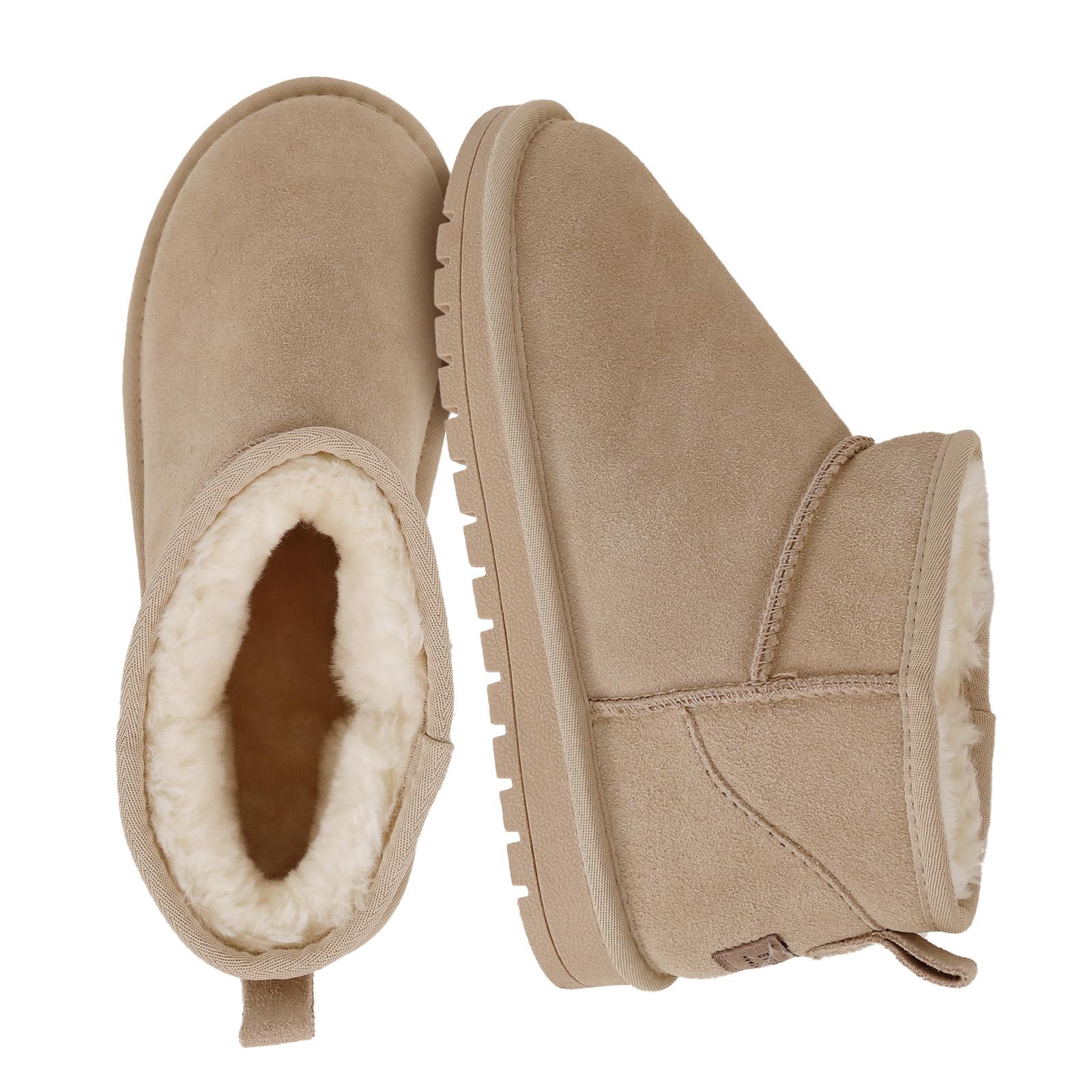 EVELLYHOOTD Winter Warm Flat Padded Ankle Snow Boots Genuine Suede Faux Fur Lining Water Splash-proof Durable TPR Rubber Sole  [SIZE DOWN IF SMALL Feet]