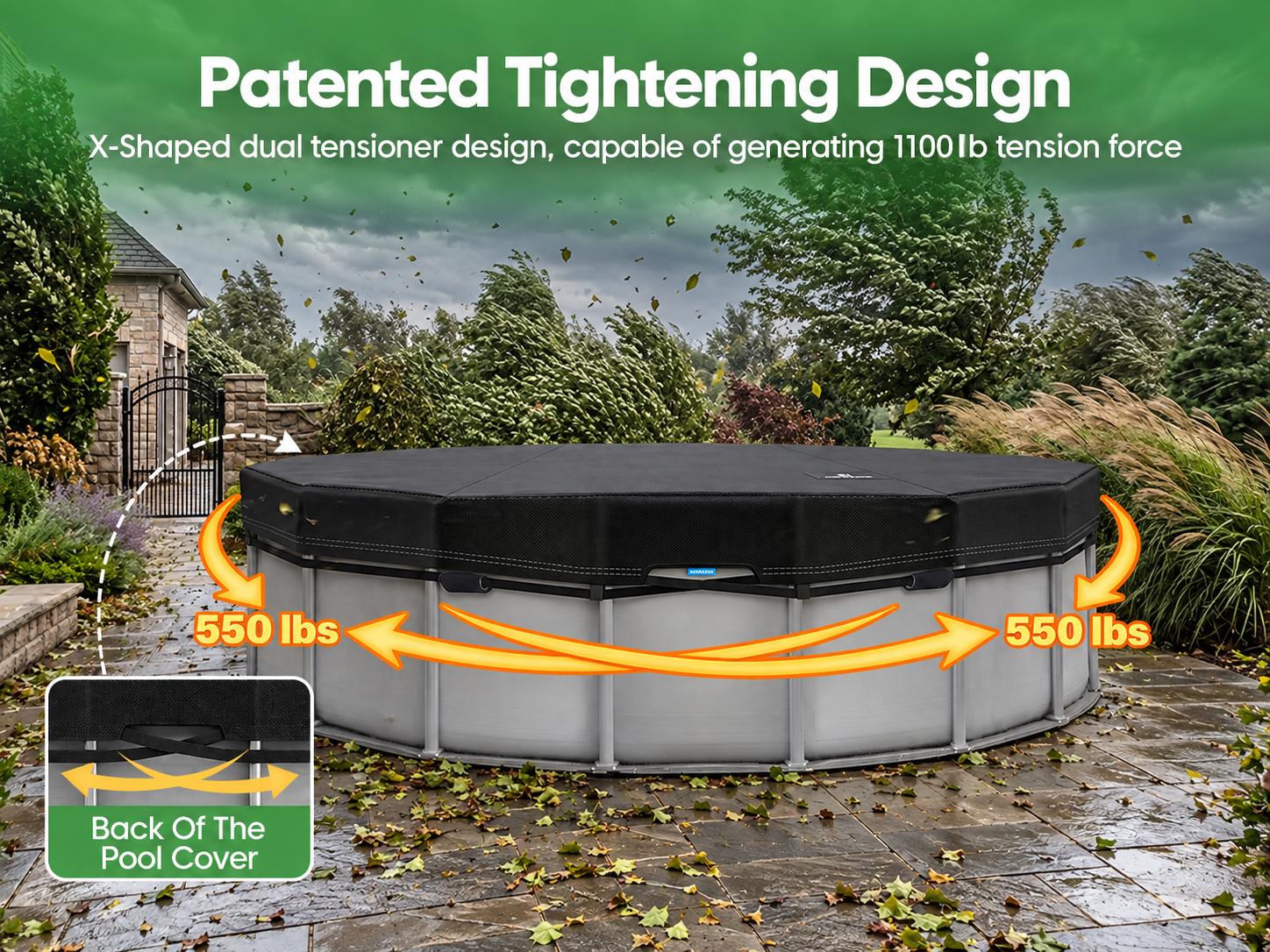 Pool Cover Device SIHAIAN Dual-Rope Round Pool Cover, Built-in Automatic Drainage Device