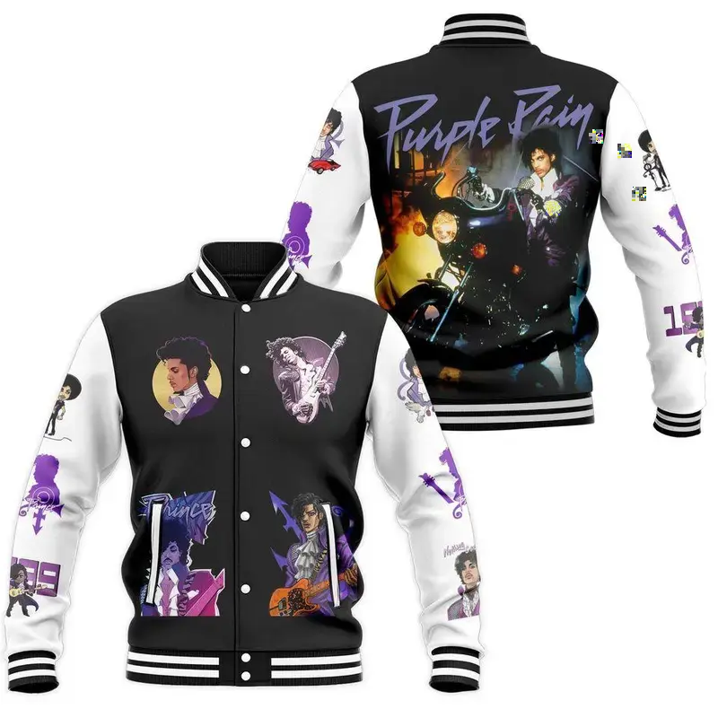 Prince Purple Rain Varsity Jacket, Retro Rock Music Graphic Design, Unisex Varsity Baseball Jacket, Classic Sport Street Style Jacket