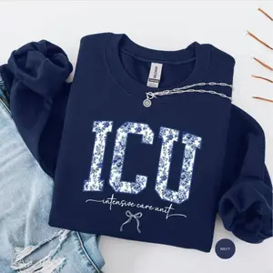 ICU Nurse Sweatshirt, ICU Gifts, Nursing Apparel, Blue Toile Intensive Care Nurse Sweatshirt, Critical Care Nurse Sweat