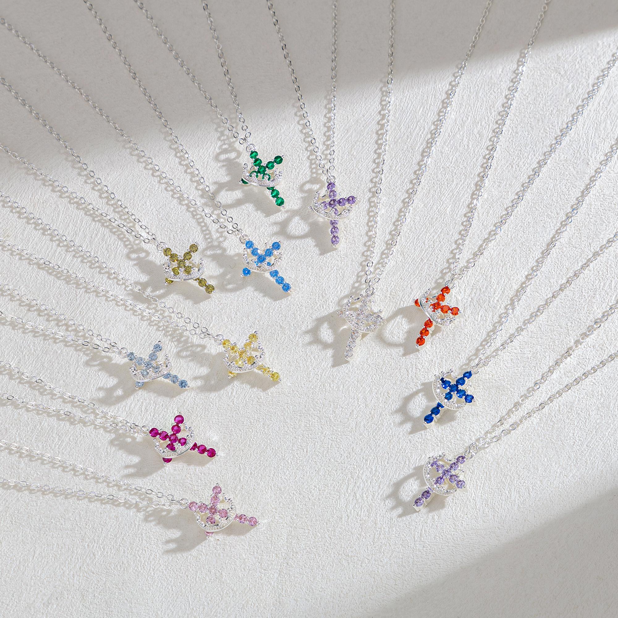 Tewiky Colorful Simple Crown & Cross Pendant Choker Necklace Set for Women & Men  Pretty Crown Cross Necklace For Daily Party Clothing Decor Trendy All-match & Exquisite Jewelry for Gift Fall Outfits,the best christmas gift