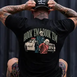 Police Hook 'em & Book 'em Printed Men's T-shirt Gifts for the Man of Character