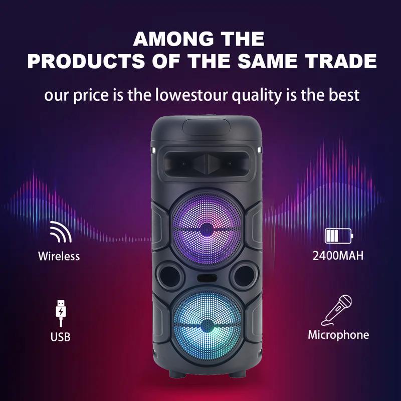 Professional Large Bluetooth Speaker with Microphone, Portable Design with Subwoofer Party Box for JBL, with LED Light, Compatible with BT/USB/TF/AUX/FM/TWS/MIC/EQ Functions, Professional Karaoke. Ideal Gift for Birthdays, Christmas, New Year.