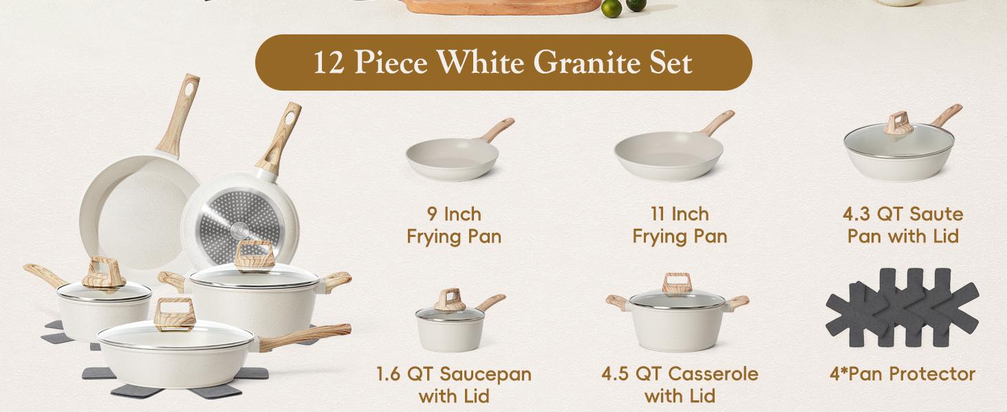 [NEW] SODAY 12 POTS and Pans Set B,NonStick Granite Cookware Set ,Non-toxic Healthy Nonstick Kitchen Cooking Set with Frying Pans, Saucepans,Glass lid,Kitchenware,stock up on specials,Valentines Day gifts