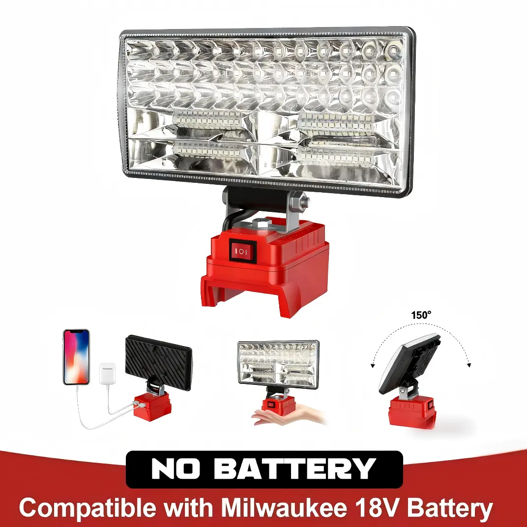 Cordless LED Work Floodlight for Milwaukee, 90W 5400LM Wide Beam, 2 USB Ports, 18V Battery Compatible, Ideal for Emergency Use, Workshops (Fish & Aquatic Supplies Lighting)
