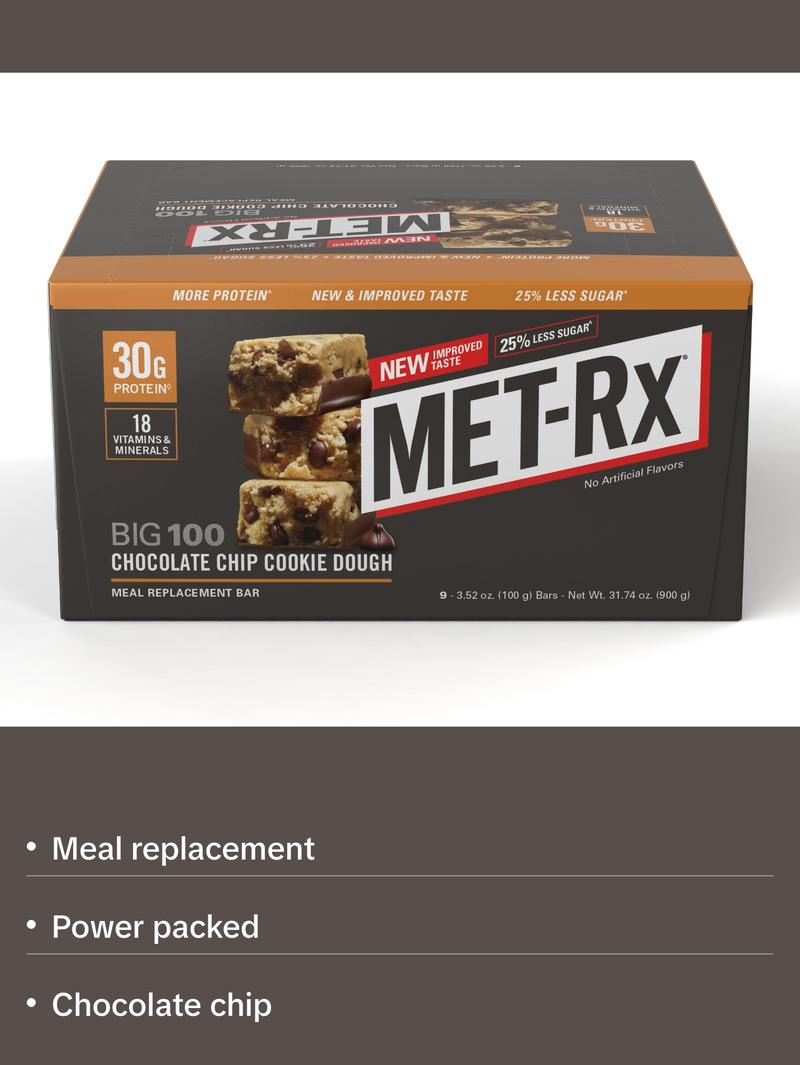 MET-RX Big 100 Chocolate Chip Cookie Dough Protein Bars