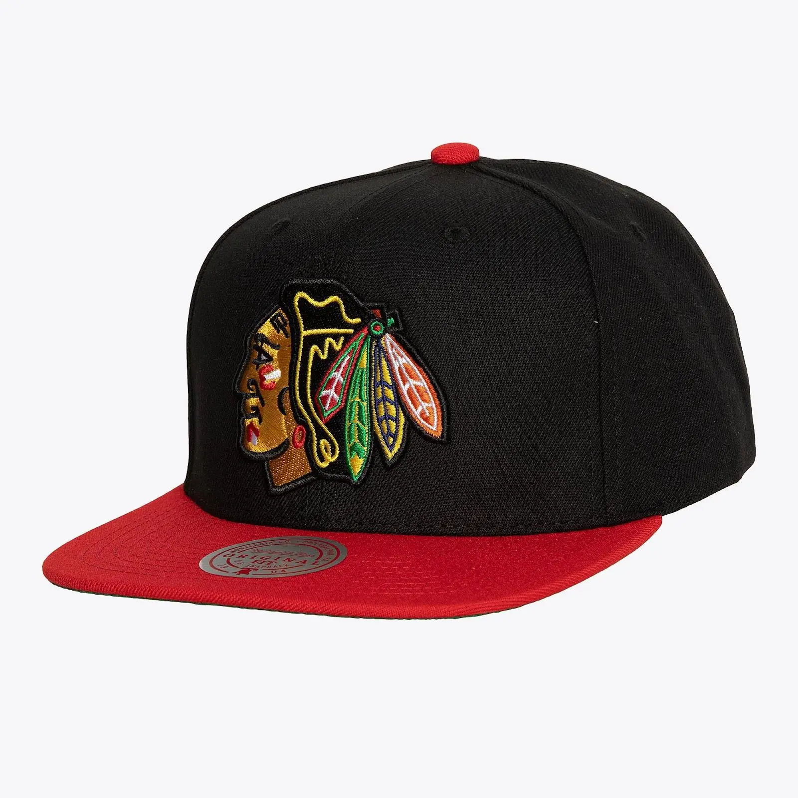 Black/Red Chicago Blackhawks Team Two-Tone 2.0 Snapback Hat NHL Throwback Cap Adjustable Fan Gear Mitchell & Ness
