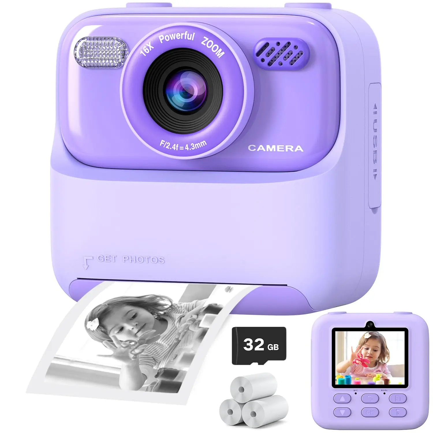 Instant Digital Cameras, Kid Camera Instant Print, Polaroid P79, 1080P HD Dual-Lens Selfie Camera, Print Paper & 32g Card, Christmas Birthday Gifts