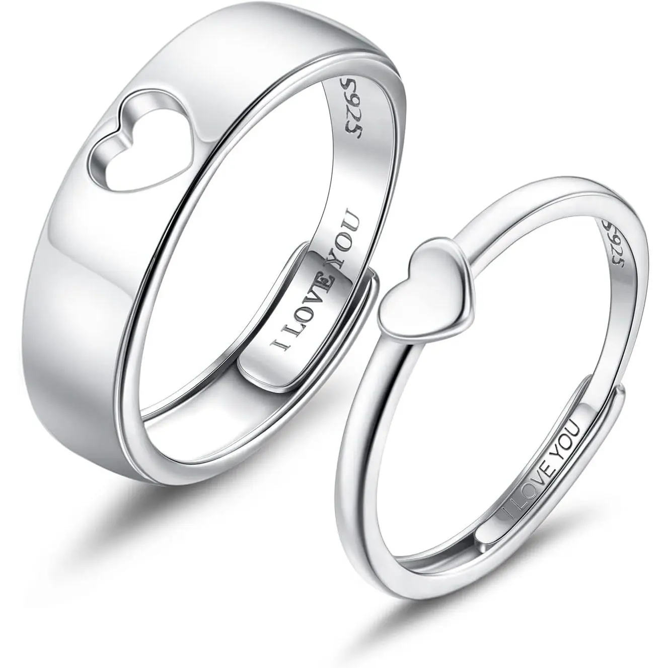 MILACOLATO Matching Rings for Couples 925 Sterling Silver Matching Heart Promise Rings I Love You Engagement Wedding Ring Sets for Him and Her Adjustable Butterfly Matching Rings Valentines Day Gifts, Heart Shaped Ring, Matching Bf And Gf