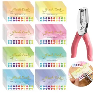 200 Piece Reward Punch Card Set with Hole Puncher for Classrooms Home Small Business School Supplies Students Teachers