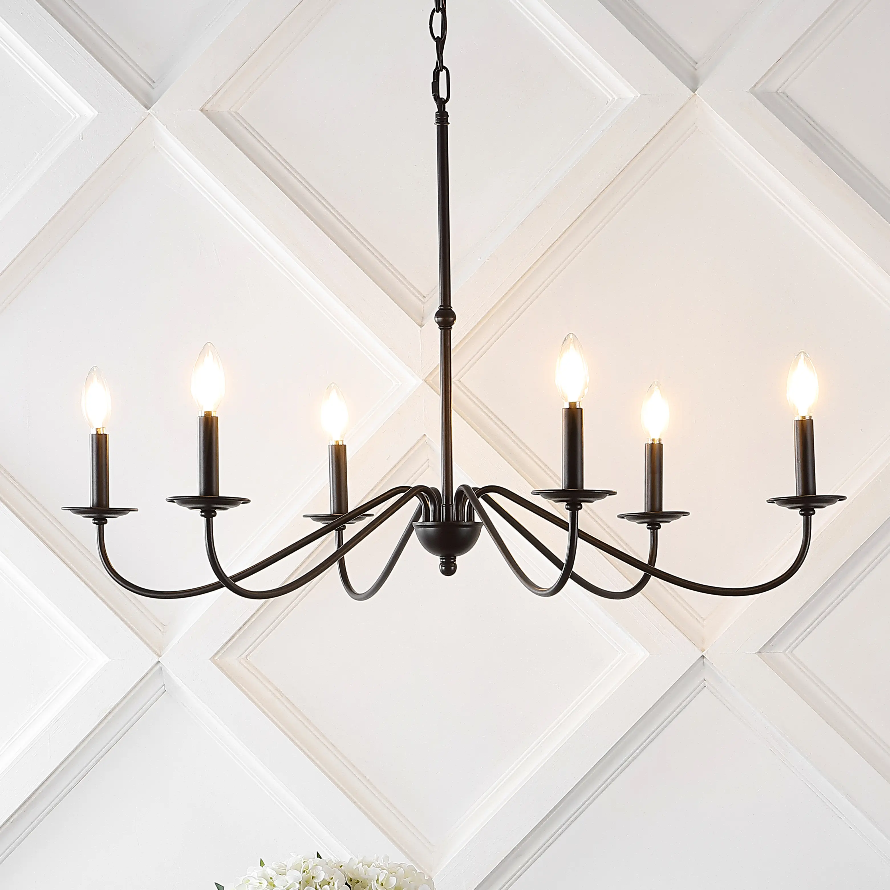 JONATHAN Y Wicklow 34.75" Tuscan-French Country Bohemian Farmhouse Iron LED Chandelier, Dimmable Artistic Decorative Ceiling Light, Bulb-Included CRI80 True Color Indoor Farmhouse Decor Fixture