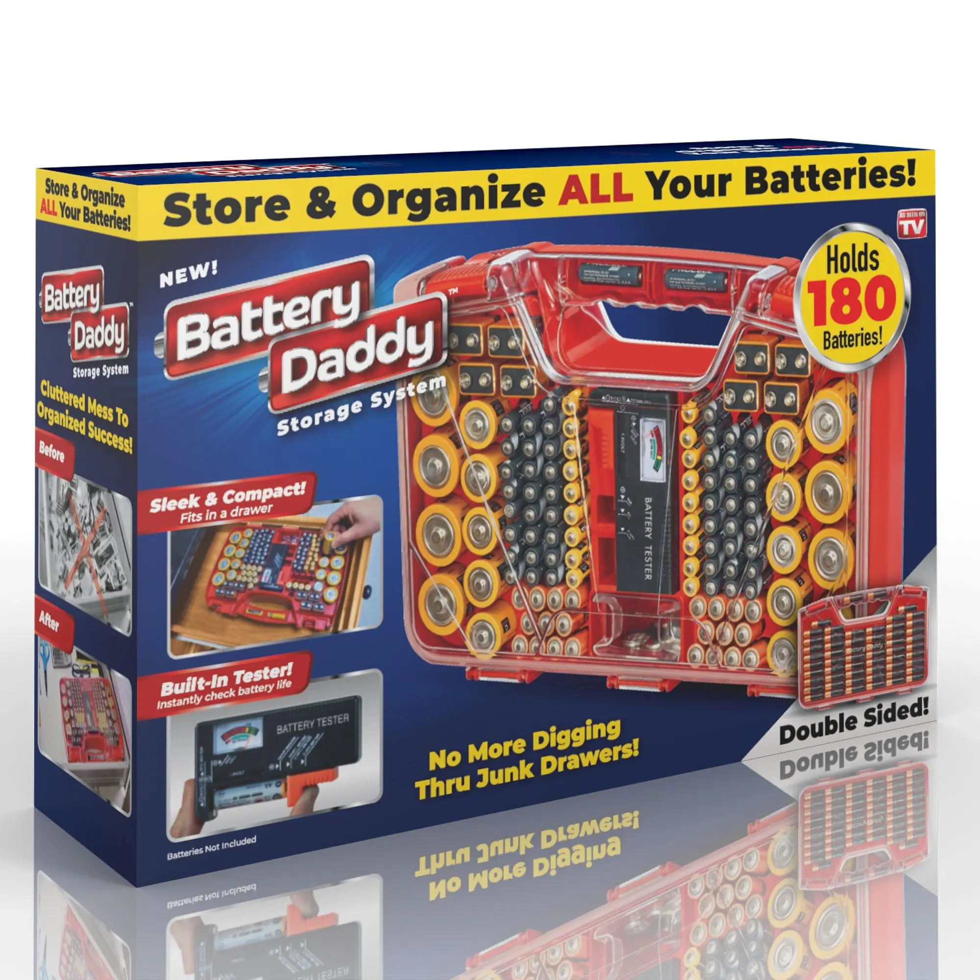 Battery Daddy - Battery Organizer Storage Case with Tester, Stores & Protects Up to 180 Batteries, Clear Locking Lid