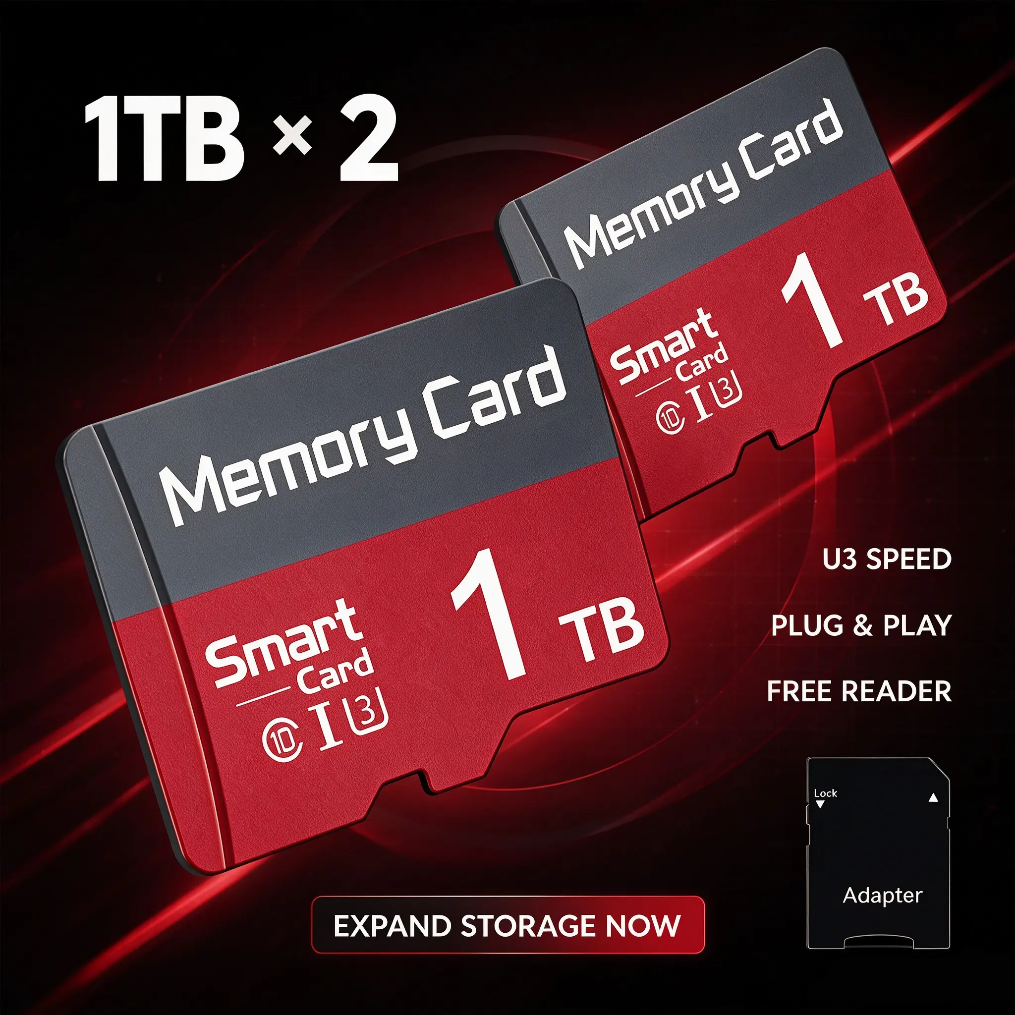 2X 1TB micro sd card, Includes SD Card Adapter, Wide Compatibility, Class 10, sd card, Fast Data Transfer, sd memory card for Smartphone, Kids Camera, Desktop PC
