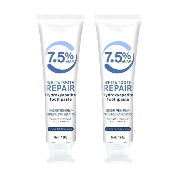 White Tooth Repair 2-Pack Toothpaste with 7.5% Hydroxyapatite for Enamel Repair Reduced Sensitivity & Whitening Mint Freshness 120g
