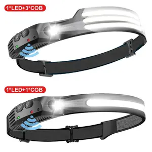 1PCS Headlamp LED Rechargeable 5 Modes 230° Lighting Width Motion Sensor Red Tail Light For Camping Fishing Running Repairs High Performance Waterproof Durable Tactical Flashlight