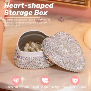 Diamond Heart-Shaped Jewelry Box, Mini Shiny Decorative Box for Storage Ring Earrings Trinkets Portable Travel Holder Cute Festive Gift Box Large Capacity Clear Organizer woman fashion jewelry gift birthday Necklace Witch neon and yera valentines gifts