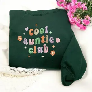 Cool Auntie Club Embroidered Sweatshirt, Minimalist Auntie Crewneck, New Aunt Gift, Cute Aunt Sweatshirt