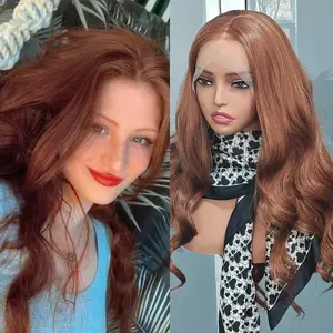 RONGDUOYI Honey Bown Synthetic Hair    Lace Front Wig Body Wave Natural Hairline Pre Plucked Lace Hair for Women Party Makeup Use Light Brown Wavy Curly Hair