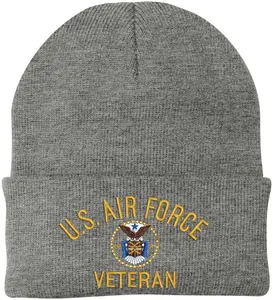 Air Force Veteran Embroidered Beanie | USAF Military Army Skull Cap Acrylic Vet Warm Winter Watch Hat