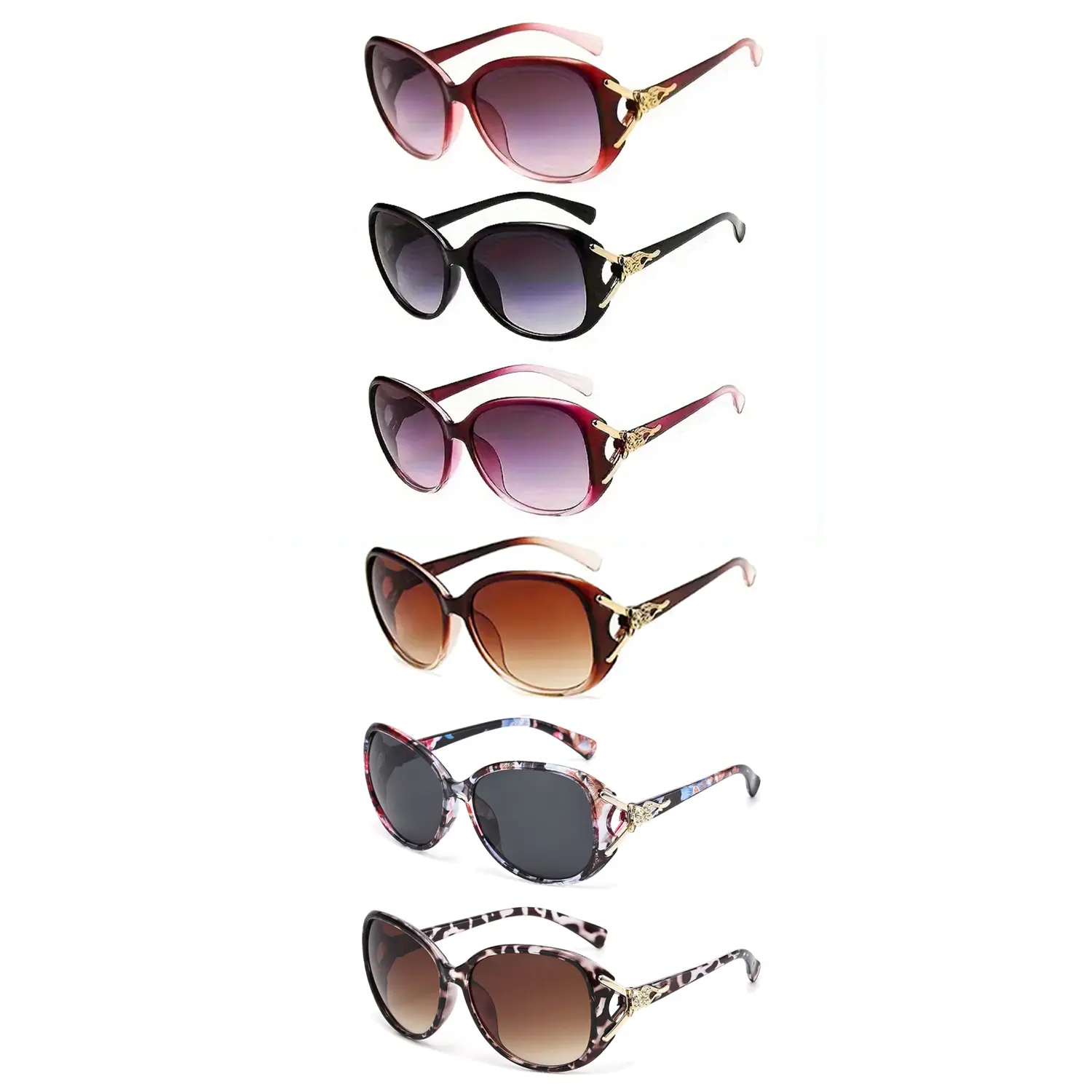 Oversized Fox Sunglasses for Women, 6-Pack Blackout Lenses with Leopard & Floral Prints, Anti-Glare Leopard Halloween Costume Accessories, Party Event Props, Halloweenlook, Animal Print Women's Sunglasses, Funky Unique Accessories