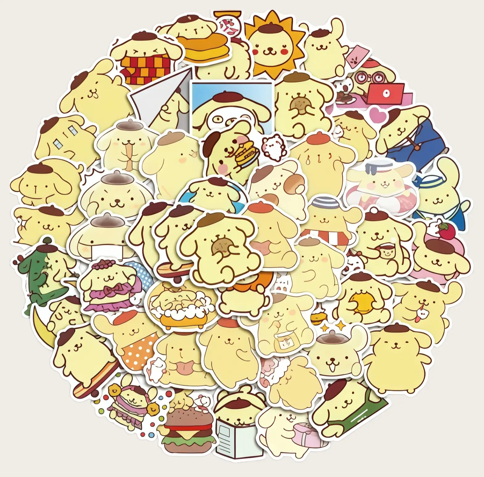 Sanrio Pom Pom Purin Pudding Dog Waterproof Cute Cartoon Character-Based Stickers, 50-Pack Baby Shower & Birthday Decor Gift for Girls (Toys & Hobbies DIY Scrapbooking Stamping Supplies), Cute Stickers