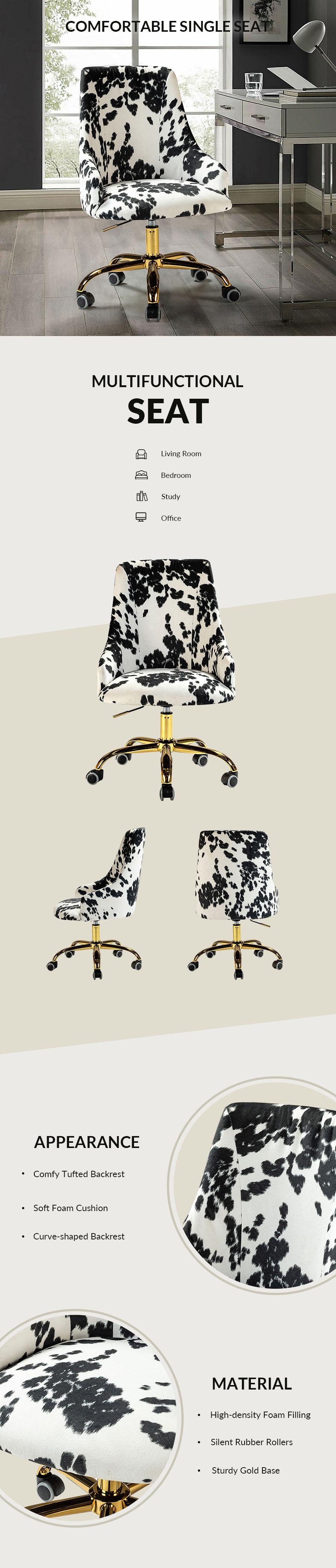 Hulala Brett Fabric Office Chair, ergonomic shape, durable frame, classic design, elegant pattern, Durable metal five-pronged base, height-adjustable, soft filling, bright and colorful finish,all directional wheels