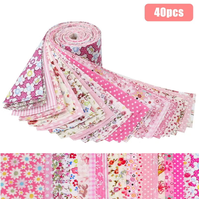 40pc Vintage Retro Soft Cotton Floral Print Precut Strips (2.5x19.8in, 2.5×19.8 Strip Fit) Craft Supplies Bundle - Christmas Quilt Making Patchwork Sewing Material, Cheerful Color Designs