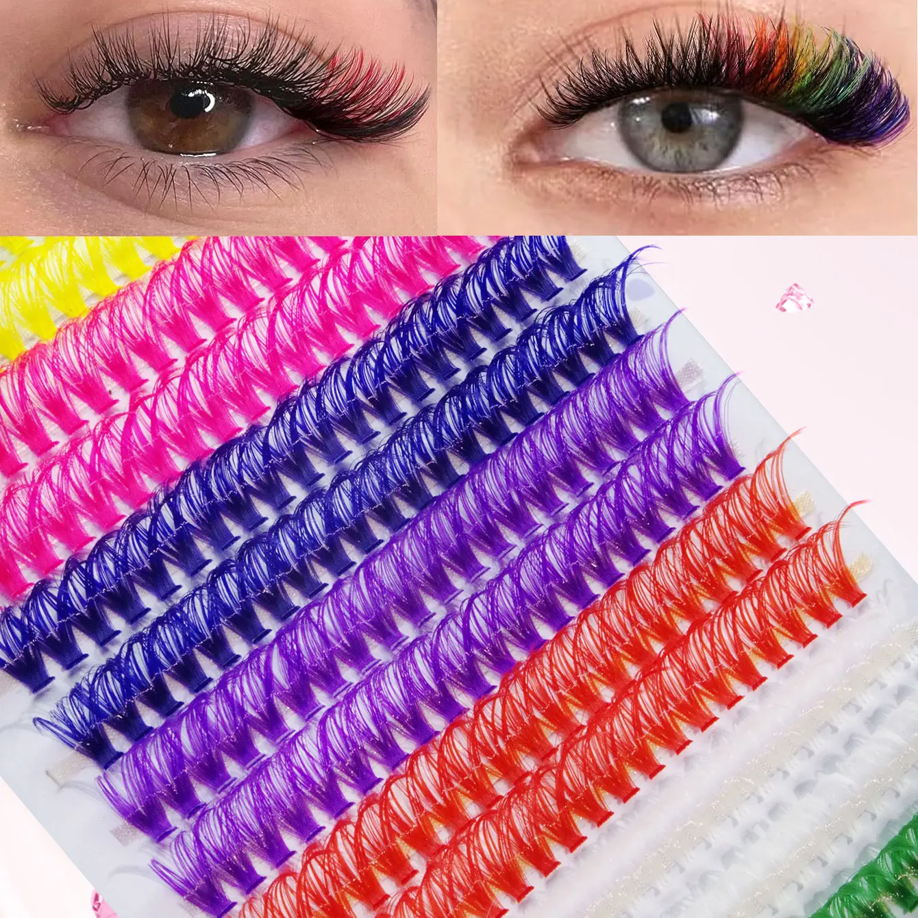 280 clusters rainbow color black D-roll curled eyelashes mixed size 8mm-16mm DIY color holiday ball fake eyelashes soft and thick Synthetic eyelashes extended party Christmas eye makeup fake eyelashes, false eyelashes clusters, Eyelash Extensions