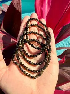 Natural Gold Sheen Obsidian 4mm Beaded Stretch Bracelet - Handmade Dainty & Lightweight for Everyday Wear & Spiritual Protection