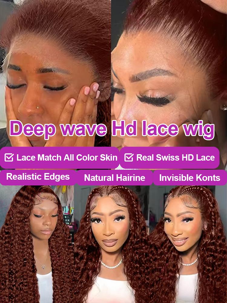 180% Density Chocolate Brown Deep Wave Human Hair Wig For Women 13×4 13×6 HD Transparent Lace Frontal Wigs 26 28 Inch Preplucked Brazilian Human Hair TikTokShopBlackFriday