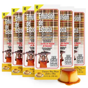 Emulsión de Escocia Cod Liver Oil for Kids, Flan Flavor, Omega-3 with Vitamins D & E, Immune & Bone Support, 6.5 fl oz (6-Pack)