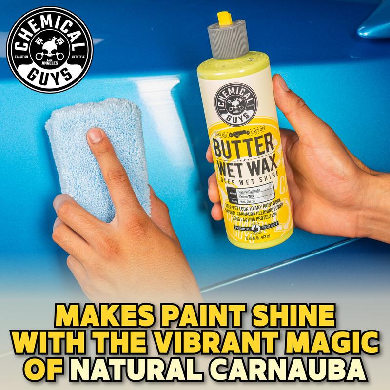 CHEMICAL GUYS Butter Wet Wax – Carnauba-Infused Liquid Wax for Deep Gloss, UV Protection & Hydrophobic Shine | Easy-to-Use Car Wax for Paint, Chrome, Glass & More | Adds Warm, Wet Look Finish | Auto Detailing Supplies for Cars, Trucks & SUVs