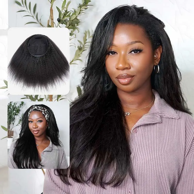 QVR Glueless Kinky Straight Half Wig 3 In 1  Human Hair Protective Hairstyle