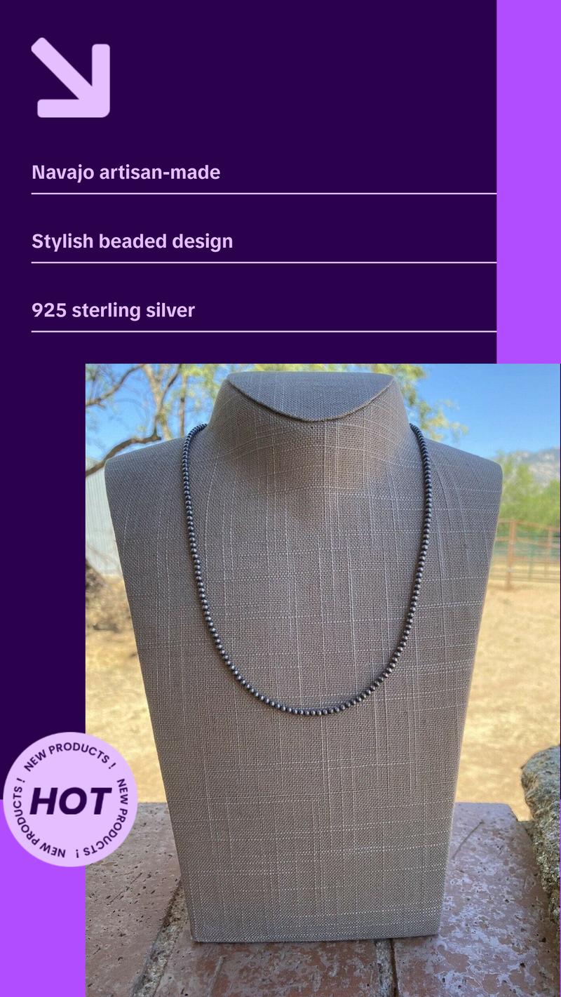 3mm Sterling Silver Navajo Pearl Style Beaded Necklace
