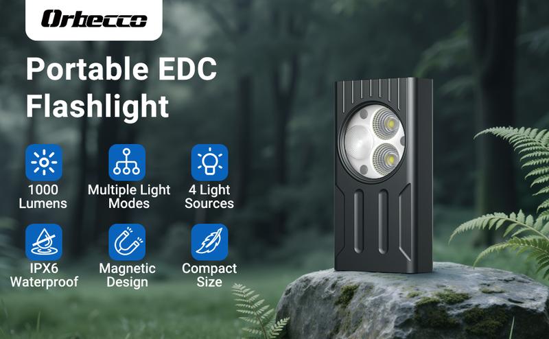 Rechargeable EDC Flashlight with UV, High Lumens Super Bright Mini Flashlight, Portable Flat Pocket Flashlights, Magnetic Keychain Flashlight for Outdoor Home Emergencies