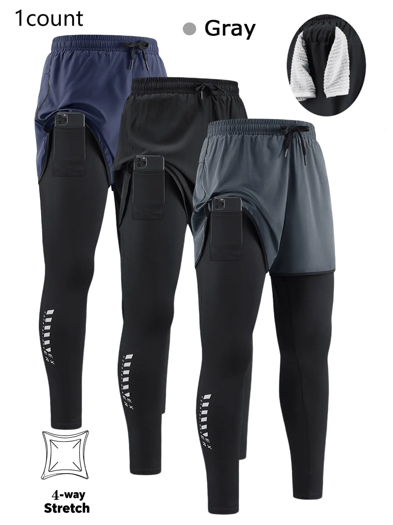 Men's  2-In-1  Quick Dry Breathable Elastic Running Pants with Elastic Waistband、 Phone Pocket & Towel Loop, Breathable Comfort Quick-Dry  Fabric for All Seasons,Perfect for Outdoor Running and Gym Workouts, Jogging Pants, Fitness Training Pants