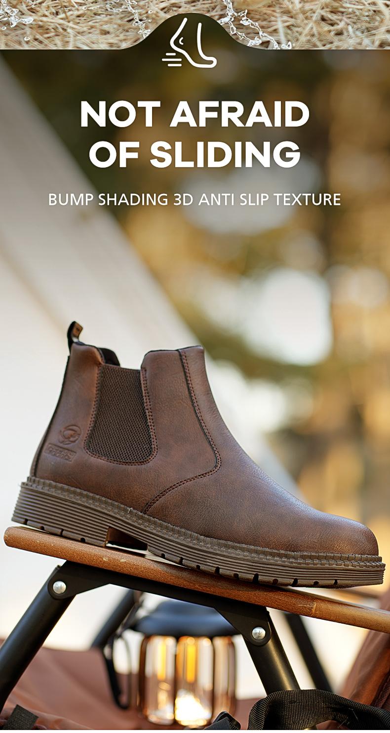 Men's steel-toe sports non-slip work shoes, high-top leather safety boots, have protective functions like anti-smashing and anti-piercing. They are footwear products, Fathersdaygift Boy Closed Bathroom Brown