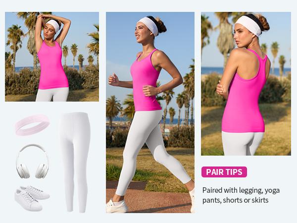 ATTRACO Women's Two-Piece Ribbed Sports Tank Top Set with Built-in Bra Fitted Racerback Design Round Neck for Sports Activities SpringStatements